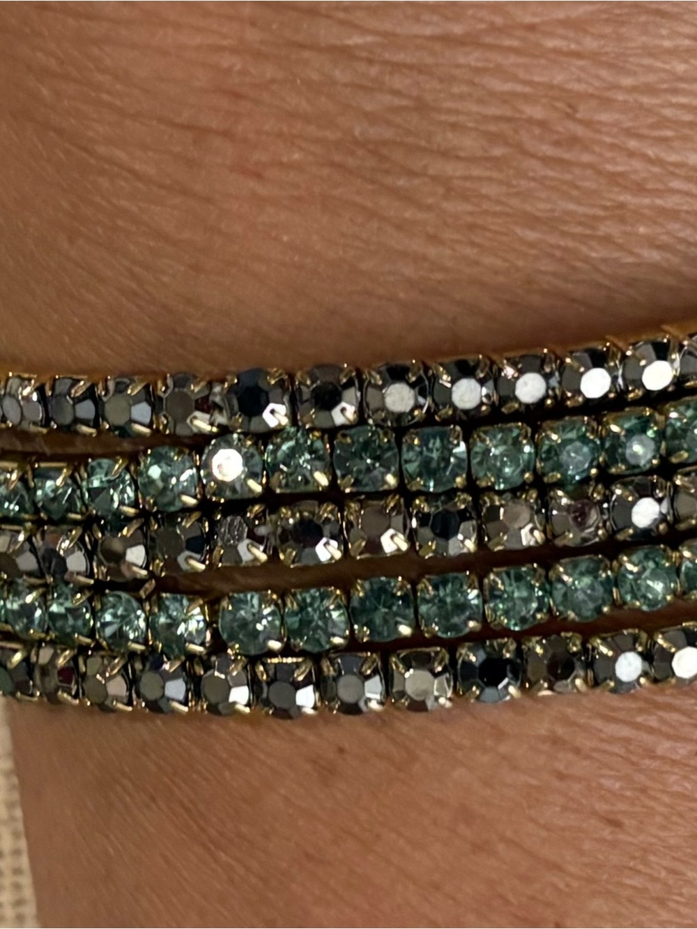 Gold-Tone Multi-Row Bracelet with Teal Crystals